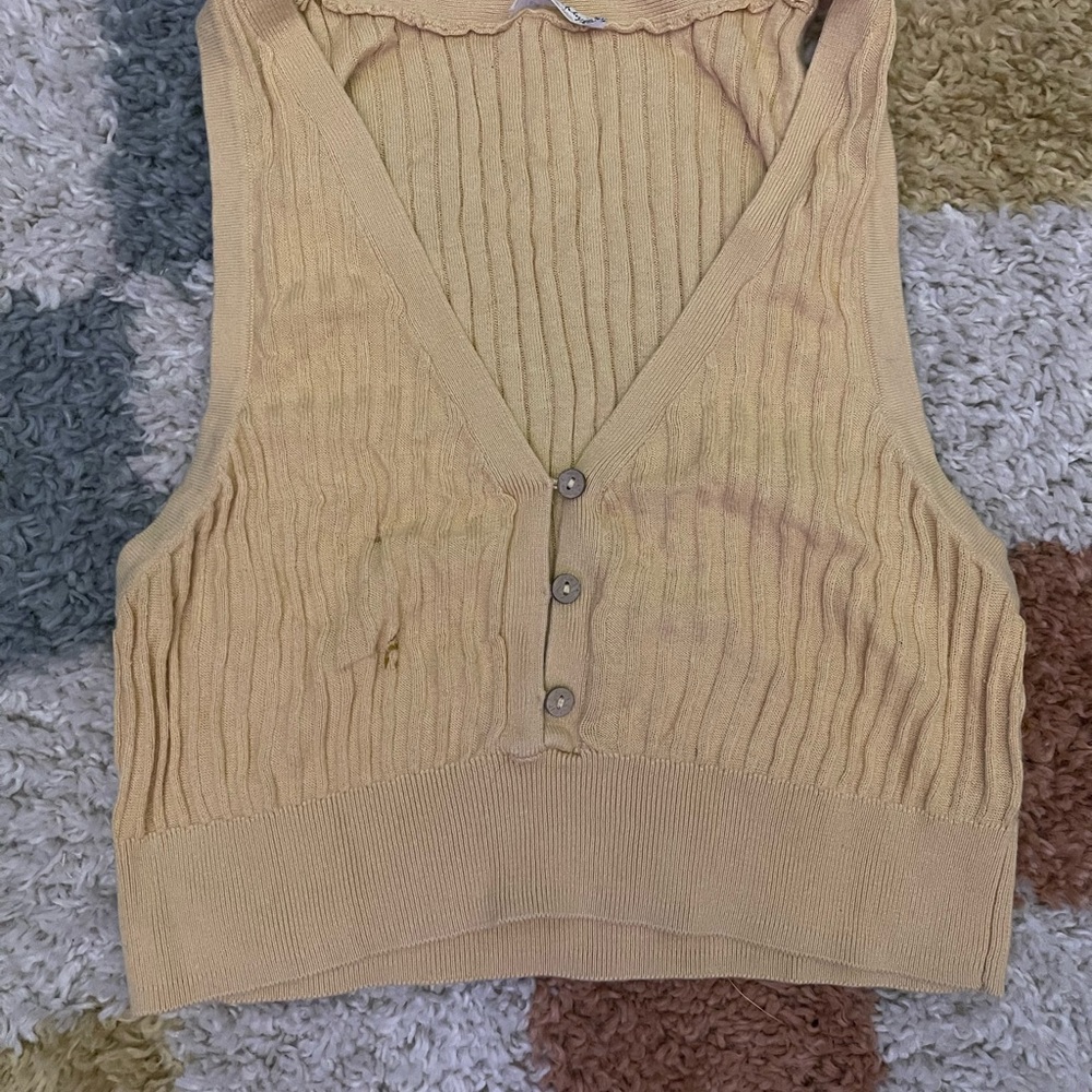 Free People Ribbed Button-Front Tank Top - Cream